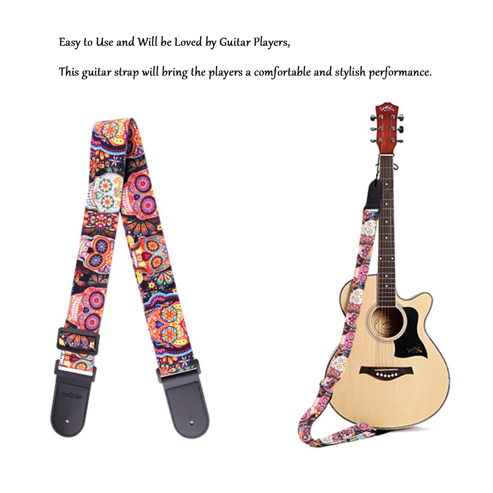 JSHshield Guitar Strap,Guitar Accessories,Fluorescent jacquard Adjustable Guitar Shoulder Strap for Bass Electric & Acoustic Guitar - Image 2