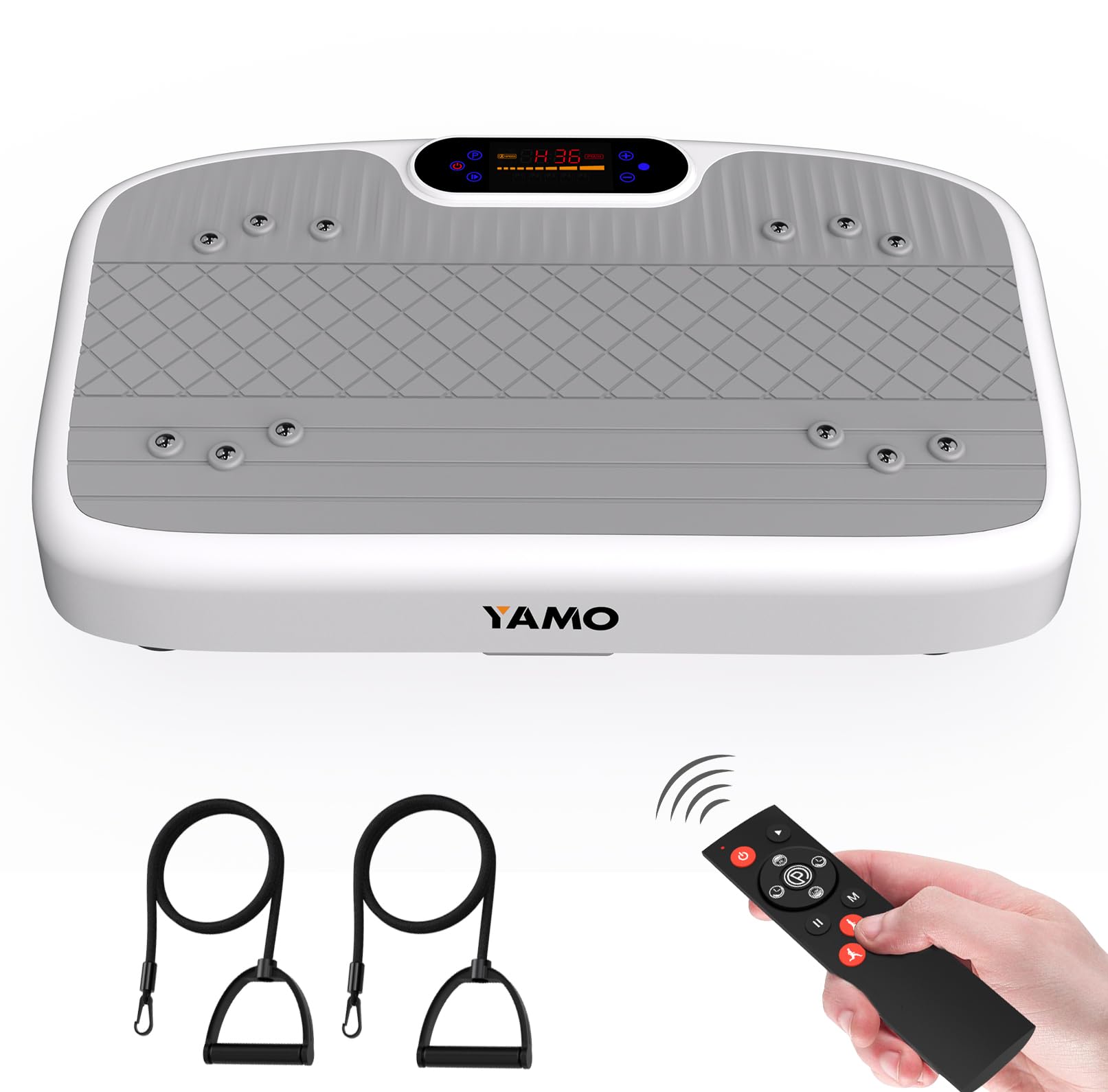 YAMO YV20 Plataforma Vibratoria Fitness | 99 Niveles de Velocidad, 5 Programas, Mando a Distancia y Bandas de Resistencia | Pantalla LED Táctil, Capacidad Carga de 150KG