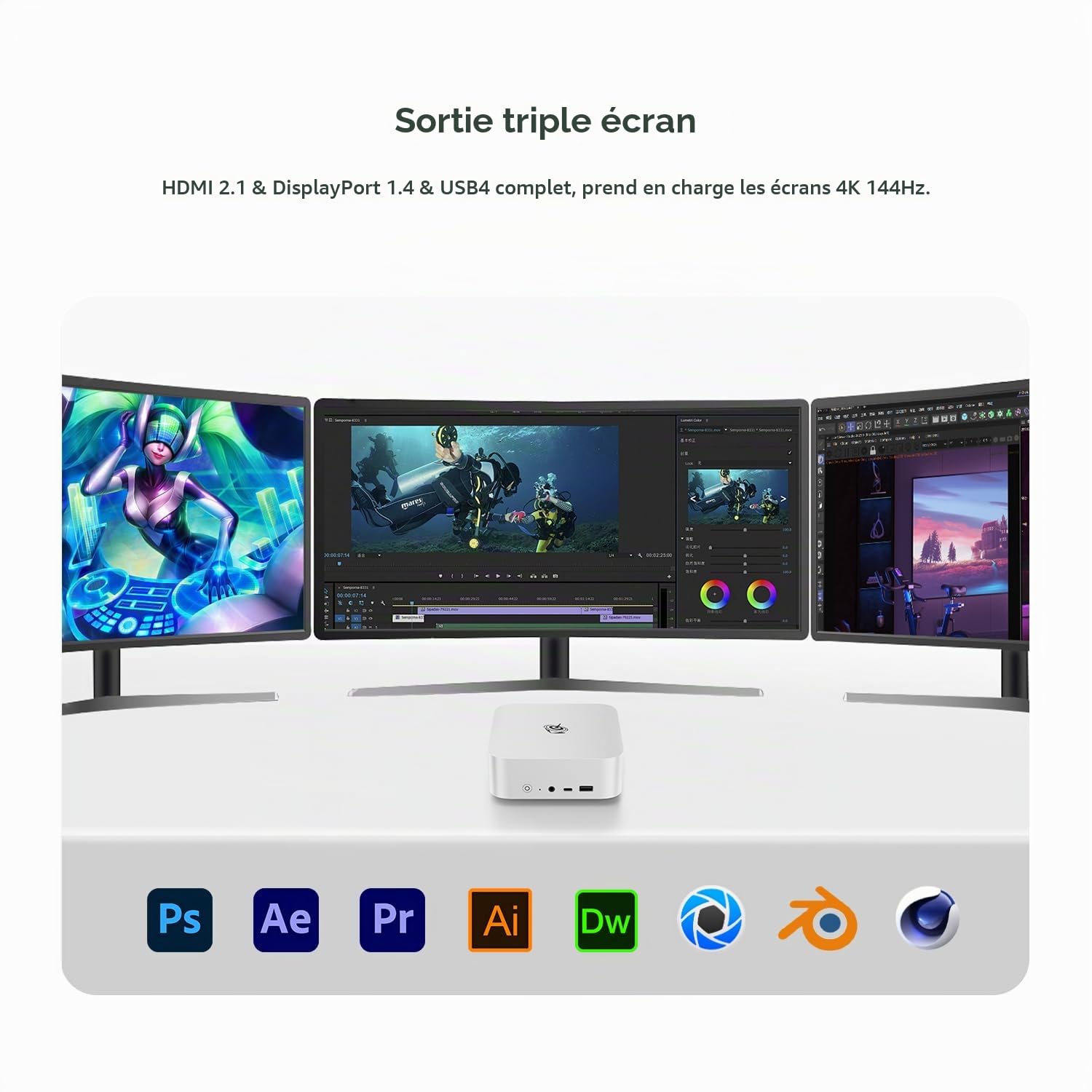 Beelink SER8 Mini Gaming PC, Processeur Ryzen 7 8845HS 8 cœurs 16 Threads 5.1 GHz, RAM 64G DDR5, SSD 1T, 4K@120Hz, USB4/DP/HDMI/ 2.5G LAN/WiFi6 BT5.2