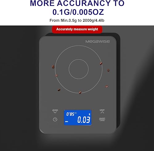 Miniatura 3 de MEGAWISE Báscula de café y alimentos de alta precisión de 0.00 oz con temporizador, fuente de alimentación doble, vidrio templado impermeable, 5