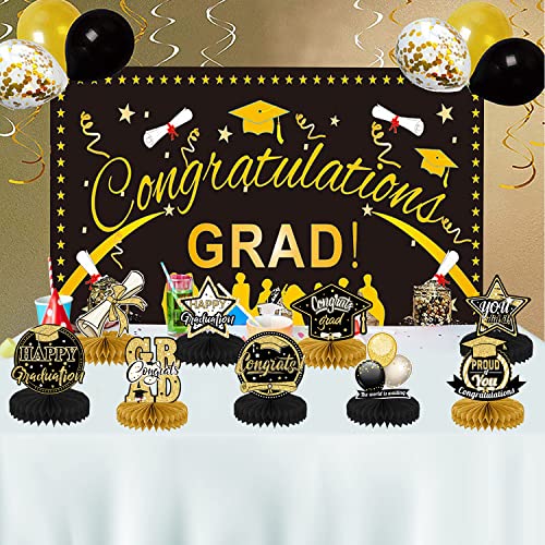 9Pcs Graduation Decorations Class Of 2023, Graduation Party Centerpiece Table Decorations, 2023 Congrats Grad Honeycomb Table Toppers For Graduation Party Favors Supplies(Blck Gold) #TOP5