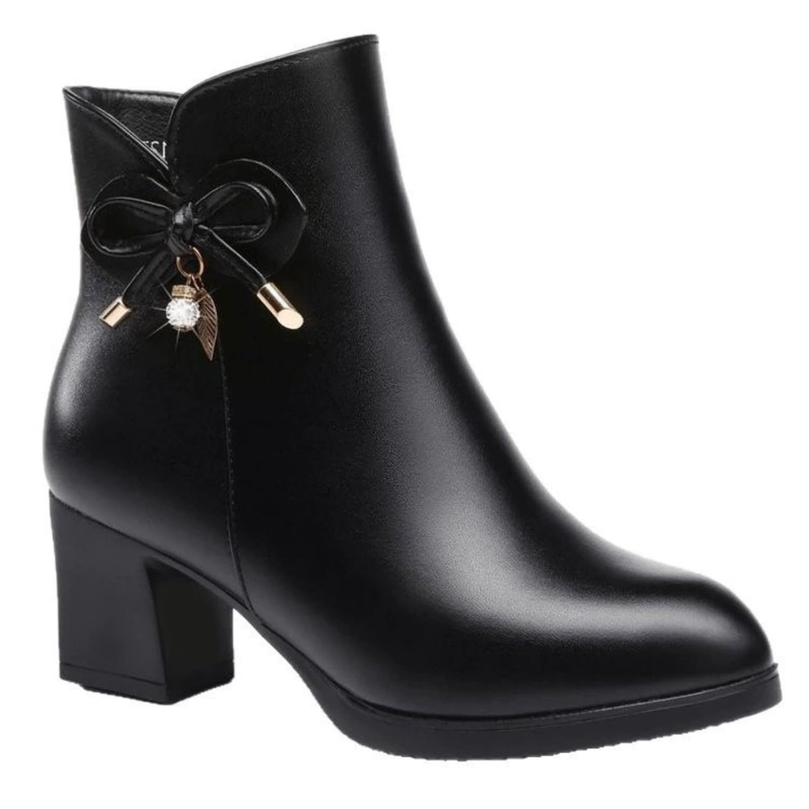 Purubylley Womens Ankle Boots V Cut Pointed Toe Chunky Heel Booties with Side Zipper