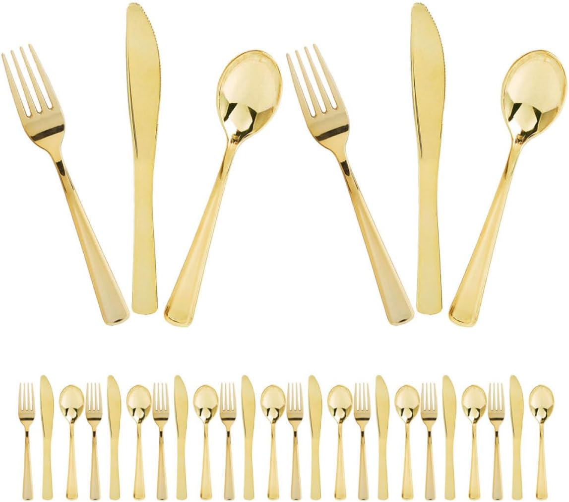 NOLITOY Plastic Silverware Cutlery Set 30pcs – Disposable Forks, Spoons, Knives Party Kit for Single Use, Decorative Plastic Dinnerware for Events and Gatherings