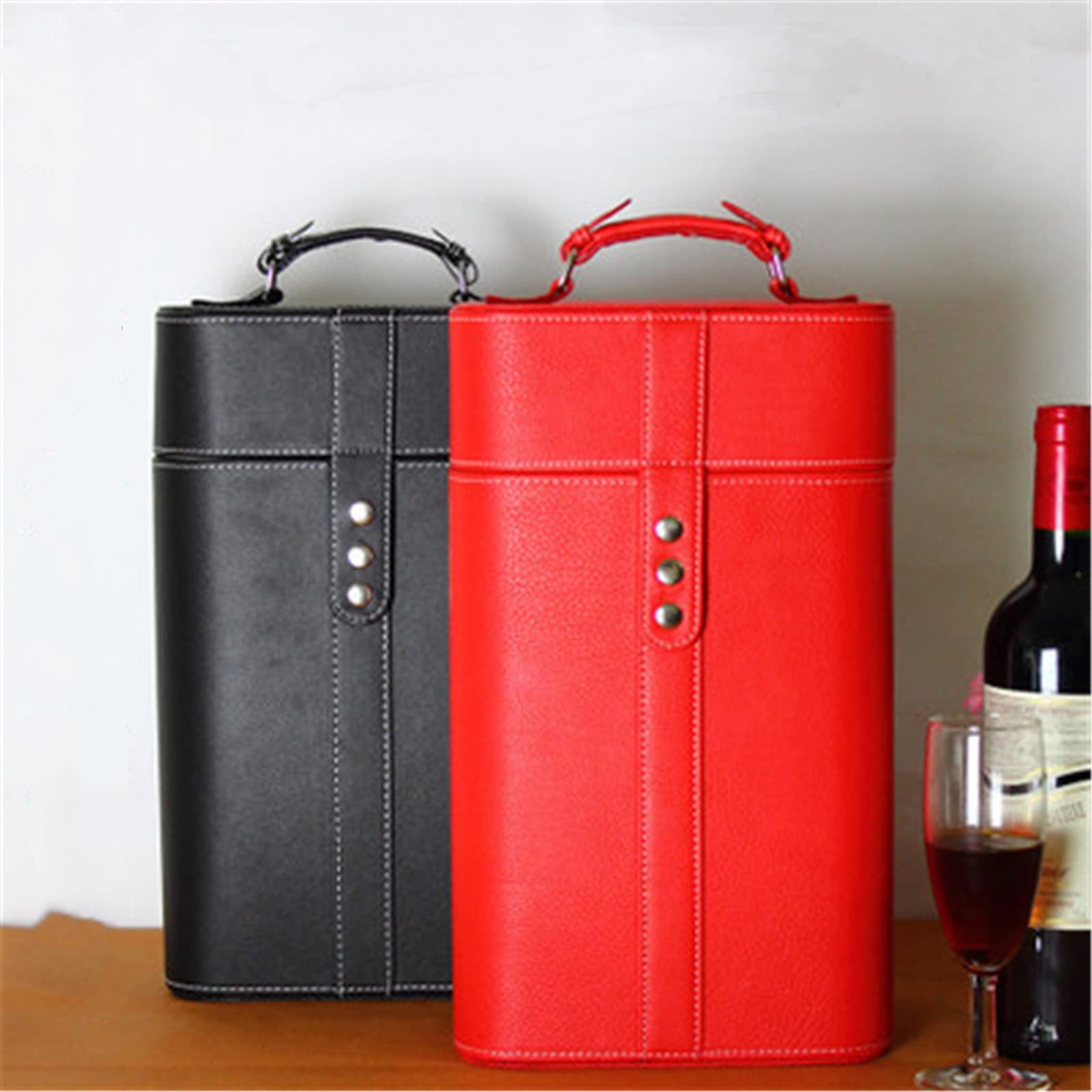 Boîte-Cadeau de vin en Cuir Boîte pour Home Bar Decor(Red)