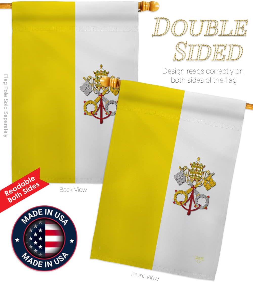 Breeze Decor HS108106-BO-03 Vatican City Flags of The World Nationality Impressions Decorative Vertical 28" x 40" Double Sided House Flag Set Wood Dowel with String Hardware