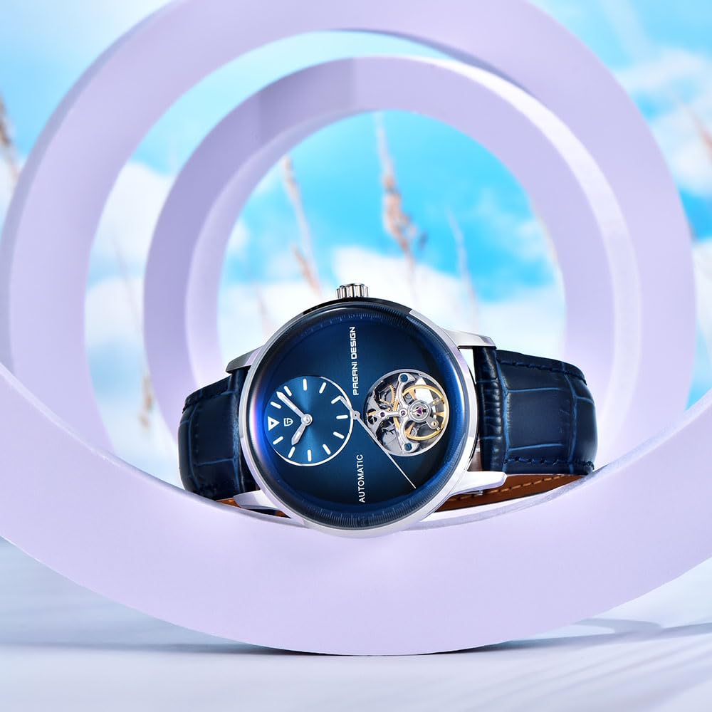 Pagani Design PD1796 Orologio automatico da uomo, cinturino in pelle, impermeabile, con cristallo zaffiro, alla moda, con tourbillon, orologio meccanico
