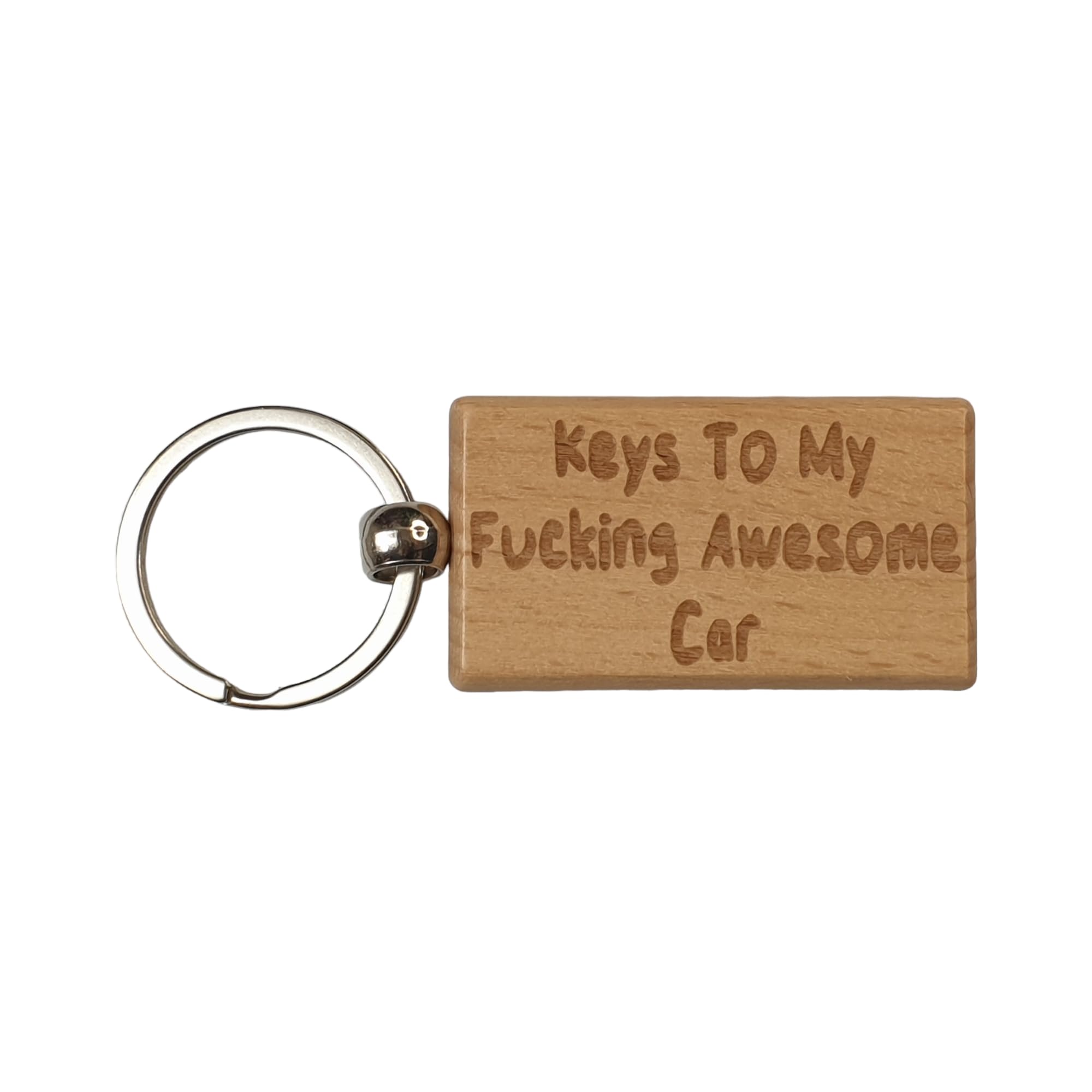 Decalarama Brown Car Keyring Gift - Keys To My Fucking Awesome Car - Nice Cute Engraved Wooden Key Fob Novelty Custom Present