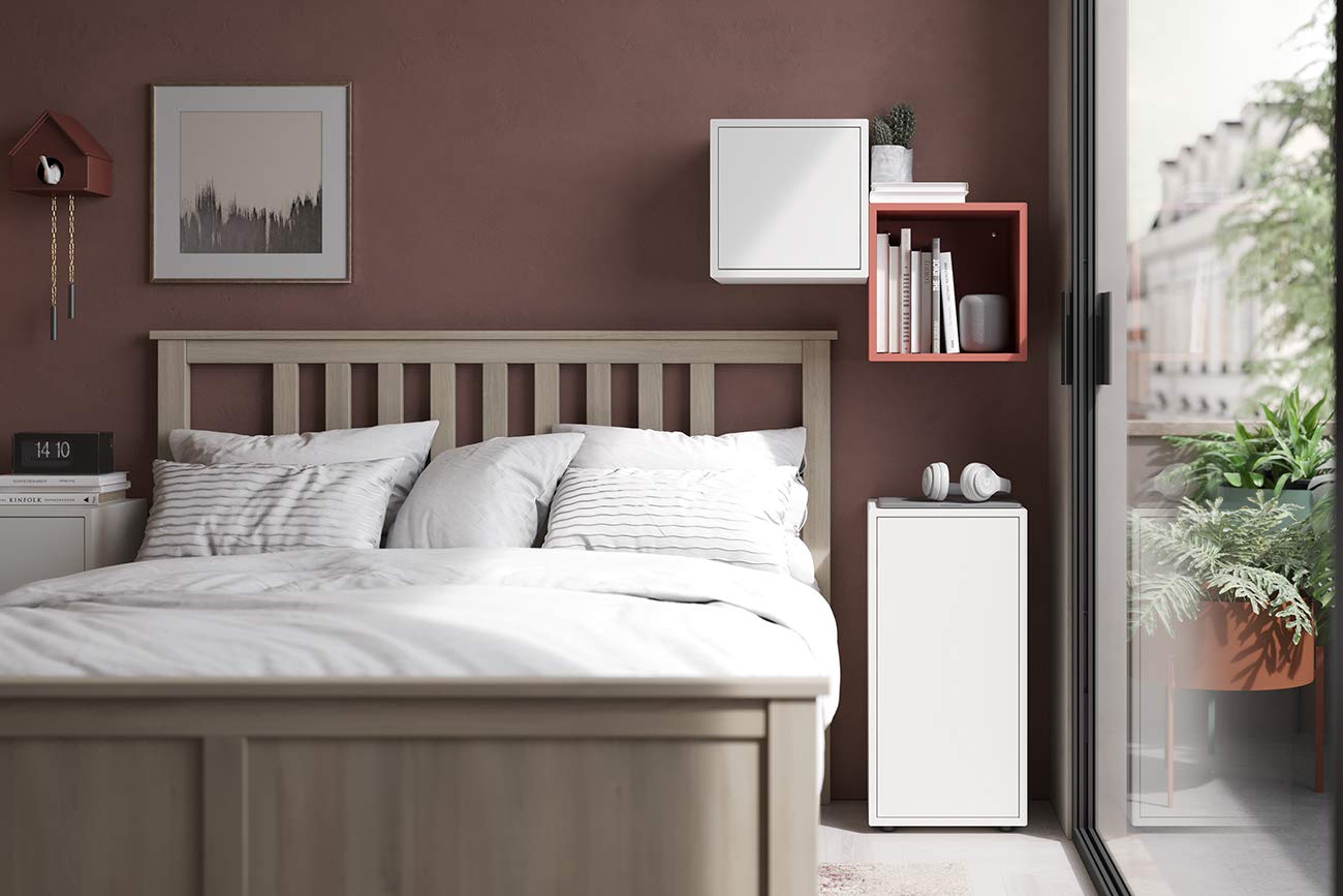 Iconico Home QBE Cube Mural 1 étagère, avec Porte Ouverture à Pression, Blanc