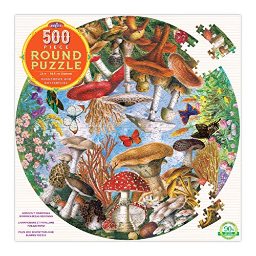 eeBoo 500 Piece Puzzle - Mushrooms and Butterflies Jigsaw Puzzle for Adults, Circular with 23