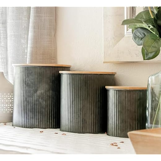 Farmhouse Kitchen Canisters for Countertop - Approx. 5, 4 & 2 Quart / Canisters Sets for the Kitchen / Rustic Home Decor / Modern Farmhouse Decor