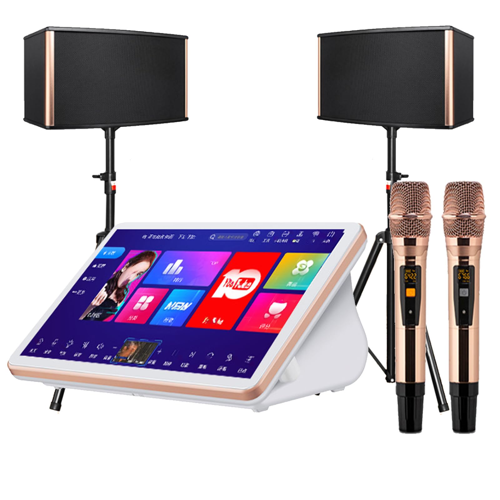 Máquina De Karaoke Con 2 Micrófonos Y Parlantes Inalámbricos,20 Idiomas,Para Fiestas En Casa,Presentaciones Callejeras,Cumpleaños,Ceremonias De Graduación,Bailes En La Plaza ,blanca,18.5 in/1T