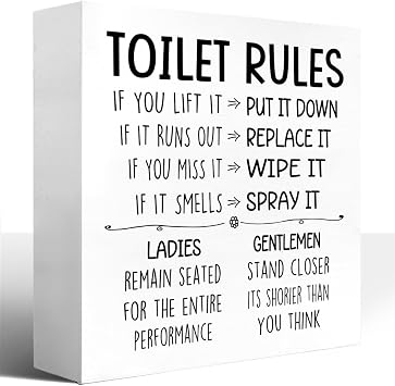 LVQHI Bathroom Sign, Wood Decorative Signage, Funny Bathroom Rules, 5x5 inches