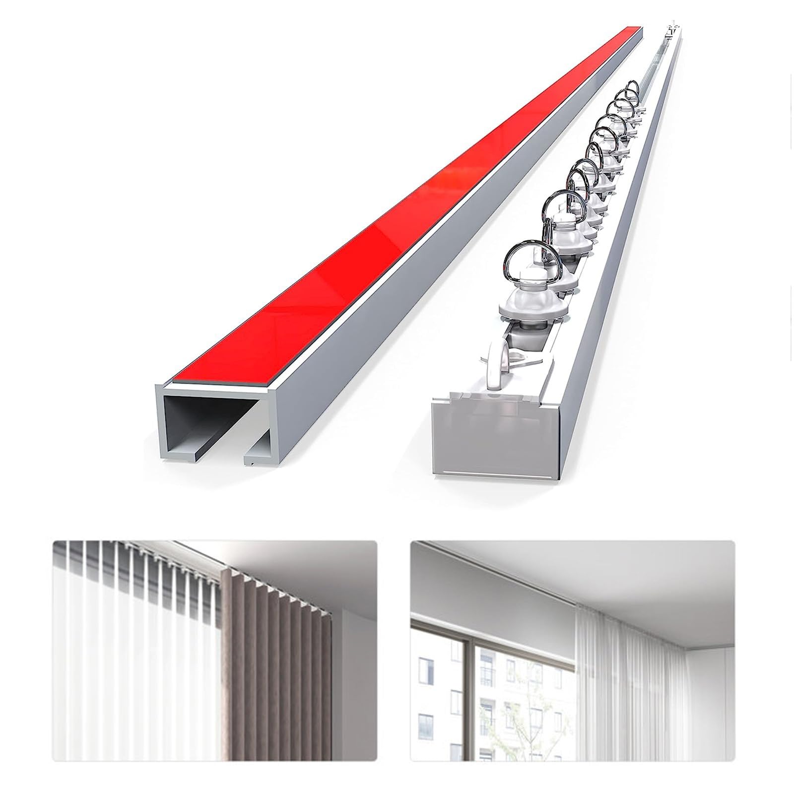 Rail de rideau mural ou de plafond – Rail de rideau autocollant sans perçage pour séparateur de pièce, chambre à coucher et salle de bain – Système de rideau silencieux (non flexible)