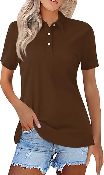 midelxp Summer Polo Shirts for Women Button Down Short Sleeve Shirt Comfy Lightweight Dressy Casual Tunic Work Tops Basic Tee