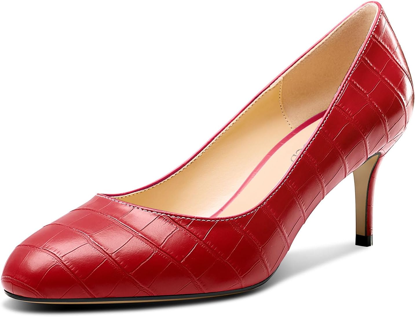 TNYNFBEB Womens Mid Kitten Heel Close Round Toe Pumps Slip-on Prom Wedding Dress Basic Classic 2.6 Inches Heels