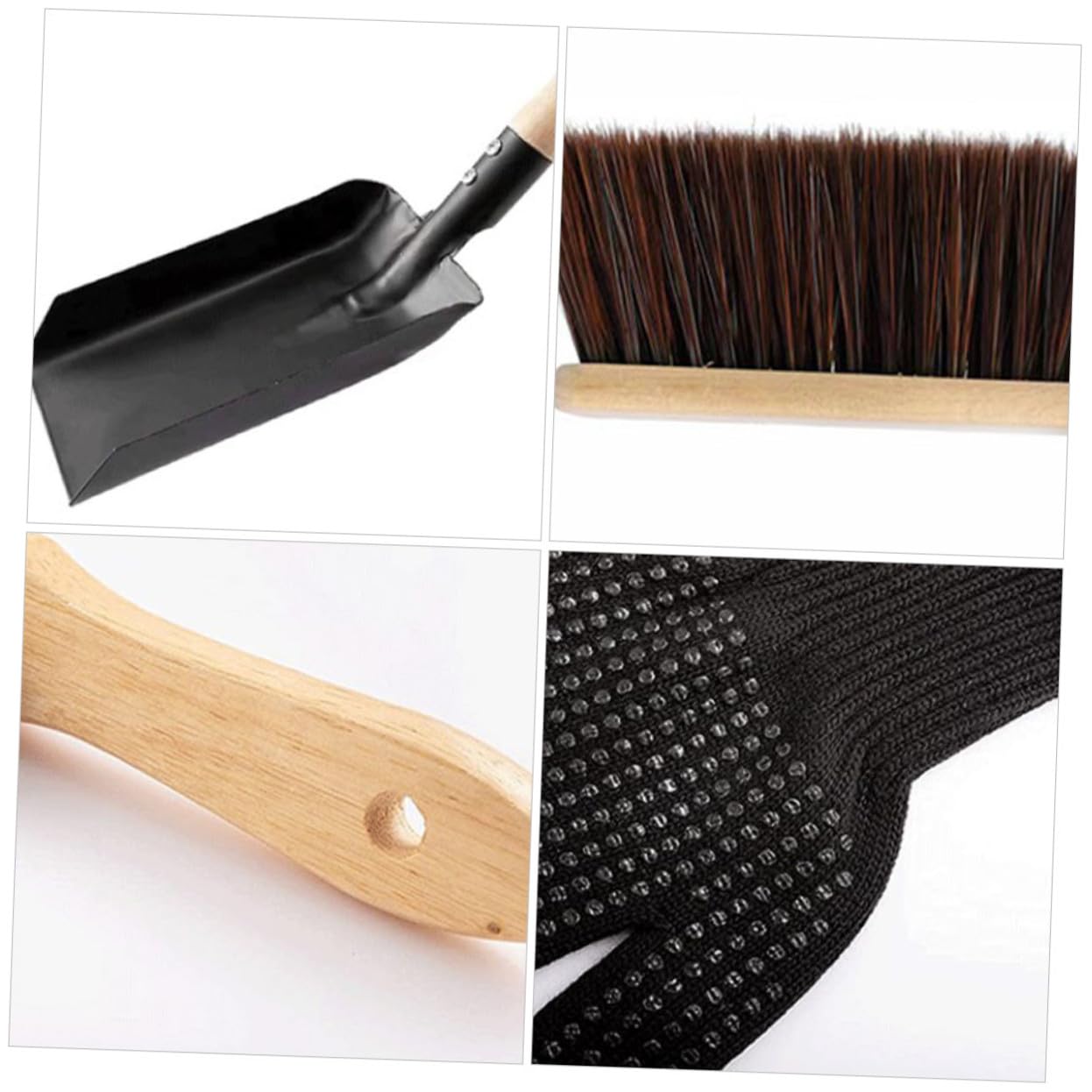 Set Strumenti per Caminetto Paletta in Acciaio al Carbonio e Scopa a Setole Marroni, Impugnatura Comoda e Facile da Riporre per Pulizia Casa e Stufa