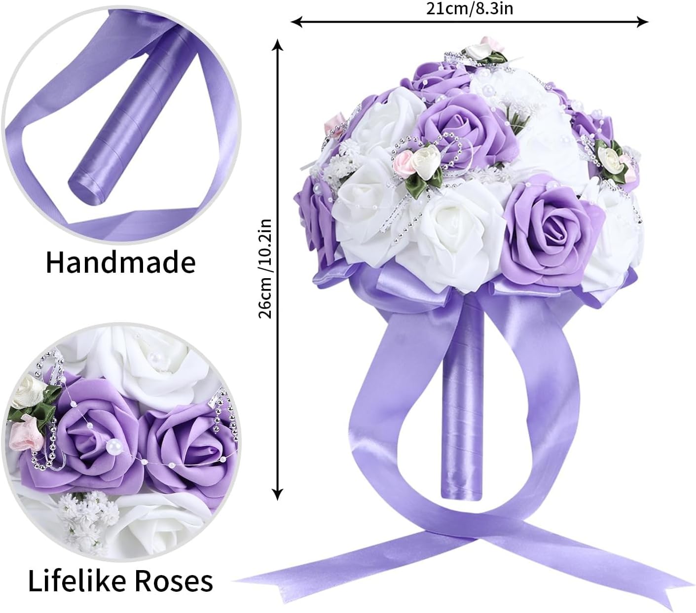 Artificial Flowers Bouquet Bridesmaid Floral Bouquet Artificial Bridal Bouquet Wedding Decoration Flower for Wedding Décor(Purple)