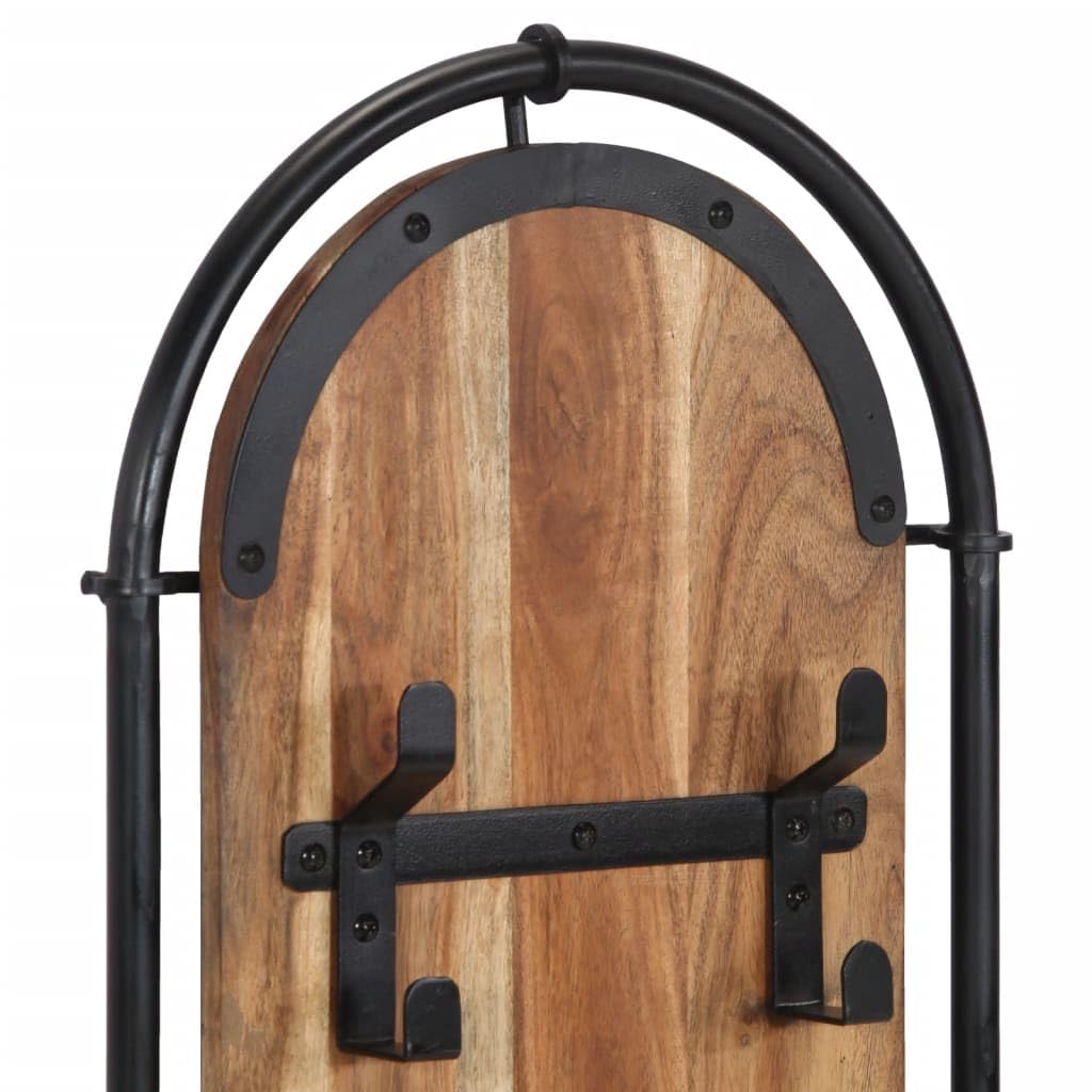Appendiabiti da parete in legno di acacia massiccio con 4 ganci in ferro, set da 2 pezzi, per corridoio e ingresso, salvaspazio, appendiabiti, giacche e borse, 34 x 110 cm