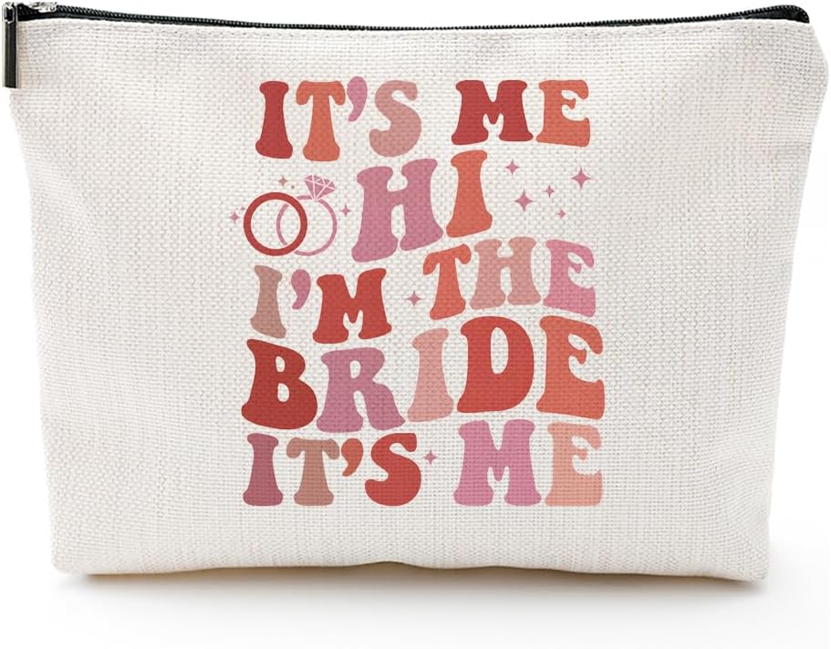 It's Me Hi I'm The Bride It's Me Makeup Bag, Bride Gifts for Women, Bachelorette Party Essential Cosmetic Pouch, Bridal Shower Gift, Wedding Survival Kit for Brides, Honeymoon Travel Organizer Bag