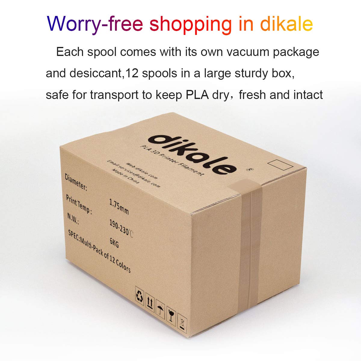 Get Special Price Dikale PLA 3D Printer Filament Pack, 12pcs Bundle Spools (12 Assorted Colors, 500g per Spool, 12 Spools), 1.75mm, Dimensional Accuracy +/- 0.02 mm(Suitable for Ender 3 3D Printer etc)