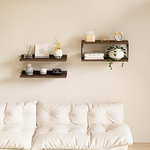 Miniatura 7 de Estantes flotantes para pared, estante flotante para baño, juego de 3, estante flotante para pared con soporte de papel higiénico para baño,