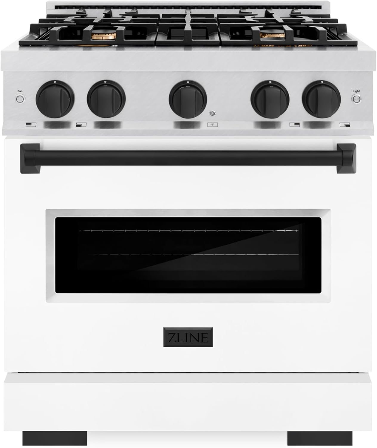 ZLINE Autograph 30 in. Classic Dual Fuel Satin Steel Range w/White & Black Accents