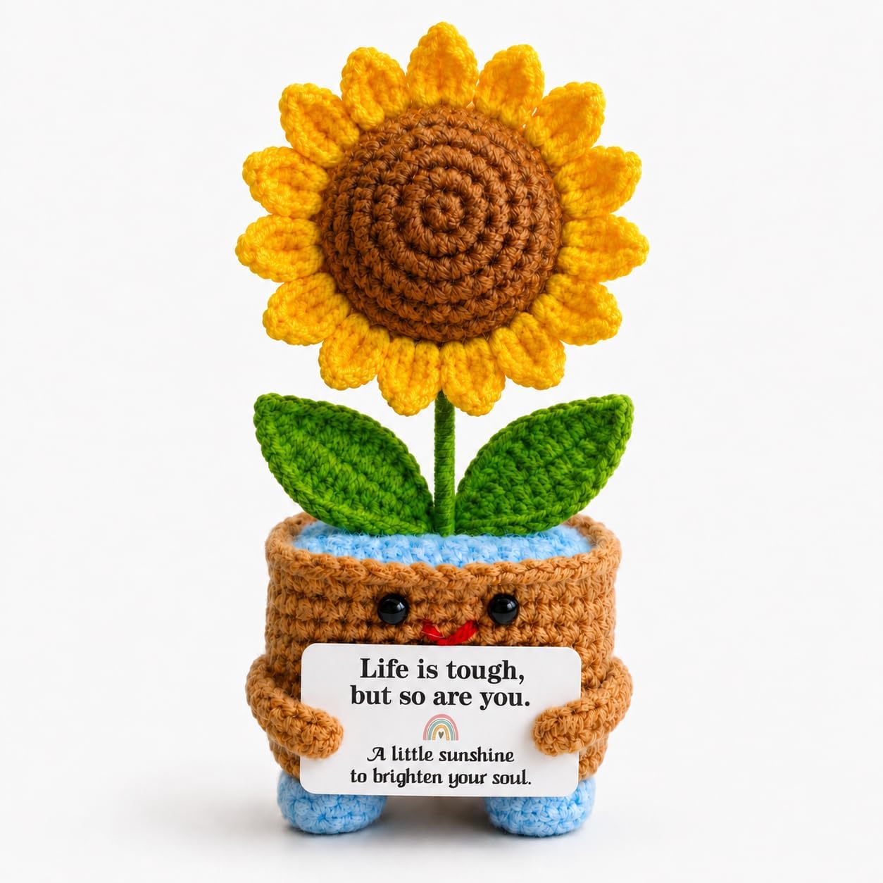 Crochet Sunflower Gifts for Women,Positive Emotional Support Crochet Plant with Card,Life is Tough But So Are You,Handmade Sunflower Desk Decor,Encouragement Gift for Friend Coworker Teacher