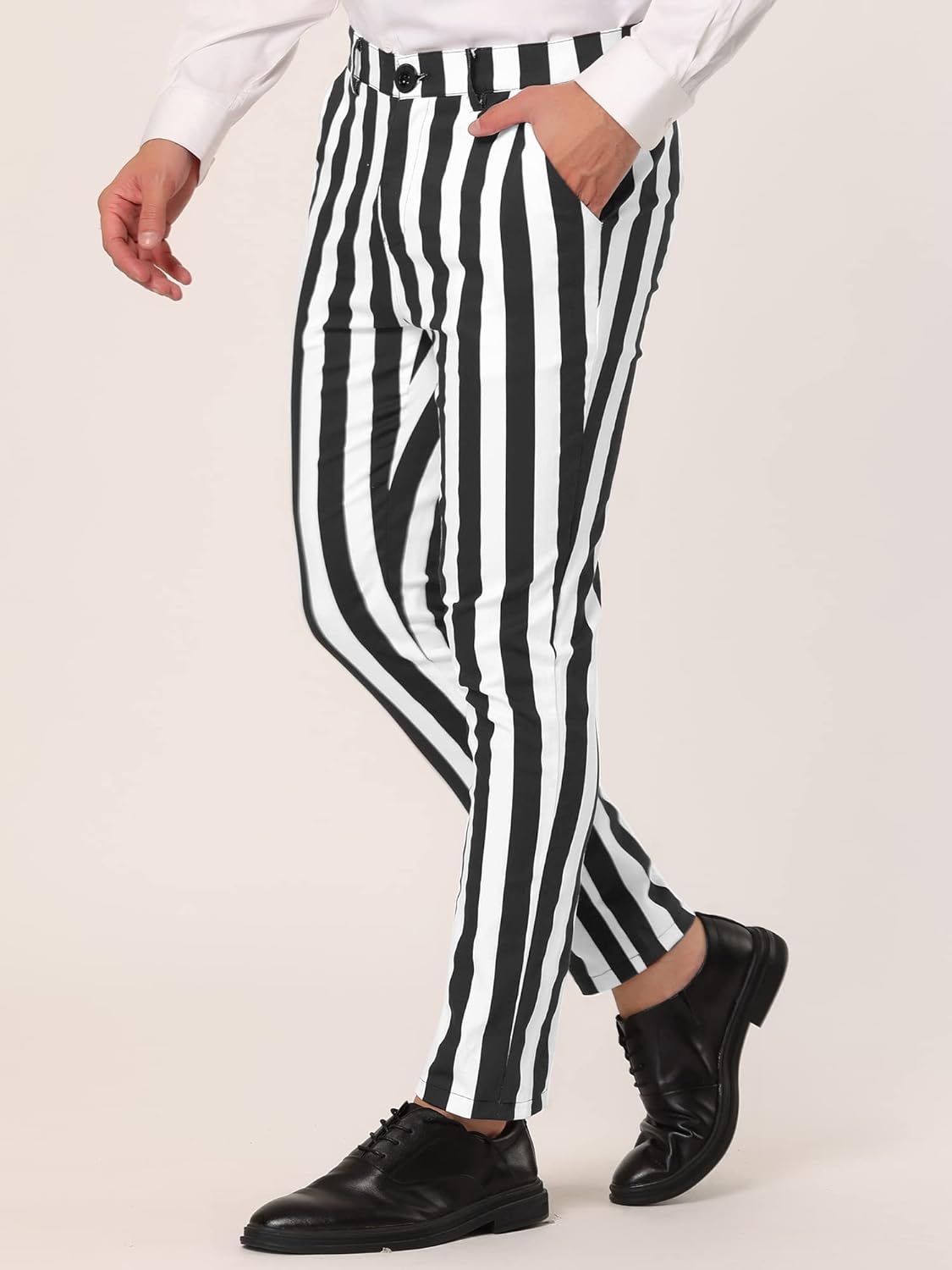 Lars Amadeus Men's Striped Pants Casual Skinny Fit Color Block Pencil Dress Trousers - Image 2