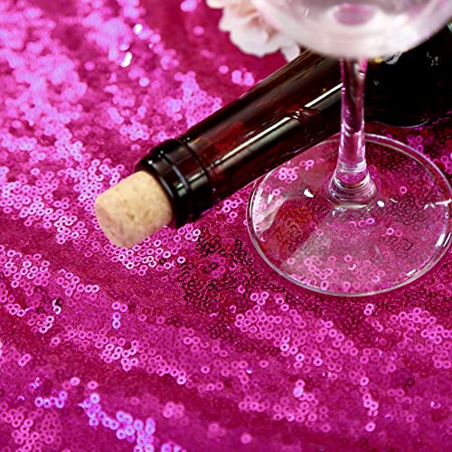 Image of B-COOL Round Sequin Tablecloth Party Decorations: 120 Inch Fuchsia Table Cloth Glitter Fabric Overlay for Indoor Outdoor Dining Parties Home