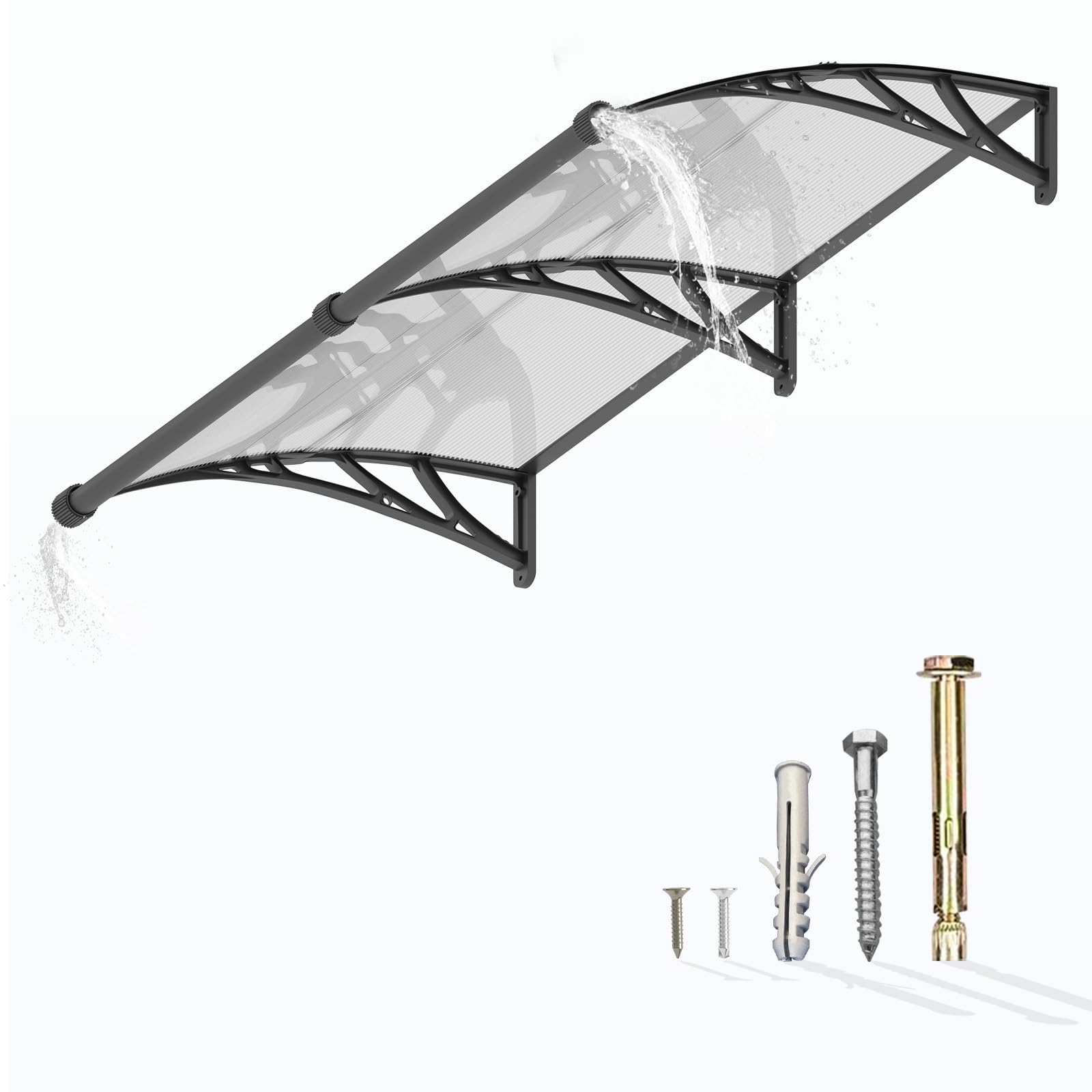 Vordach für Haustür 240x100 cm Fenstervordach mit separater Entwässerung, Polycarbonat Pultvordach Überdachung für UV-,Regen- und Schneeschutz – Ideal für Veranda, Terrasse und Fenster