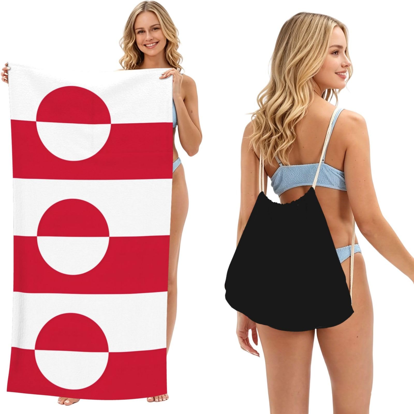 SKGOHLH Greenland flag 2in1 Packable Beach Towel Bag Women