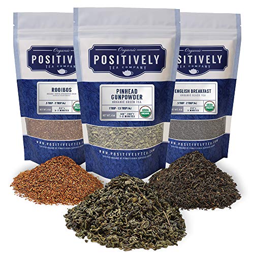 Image of Positively Tea, Organic Loose Leaf Tea Sampler, Loose Leaf, 4 Ounce, 3 Pack