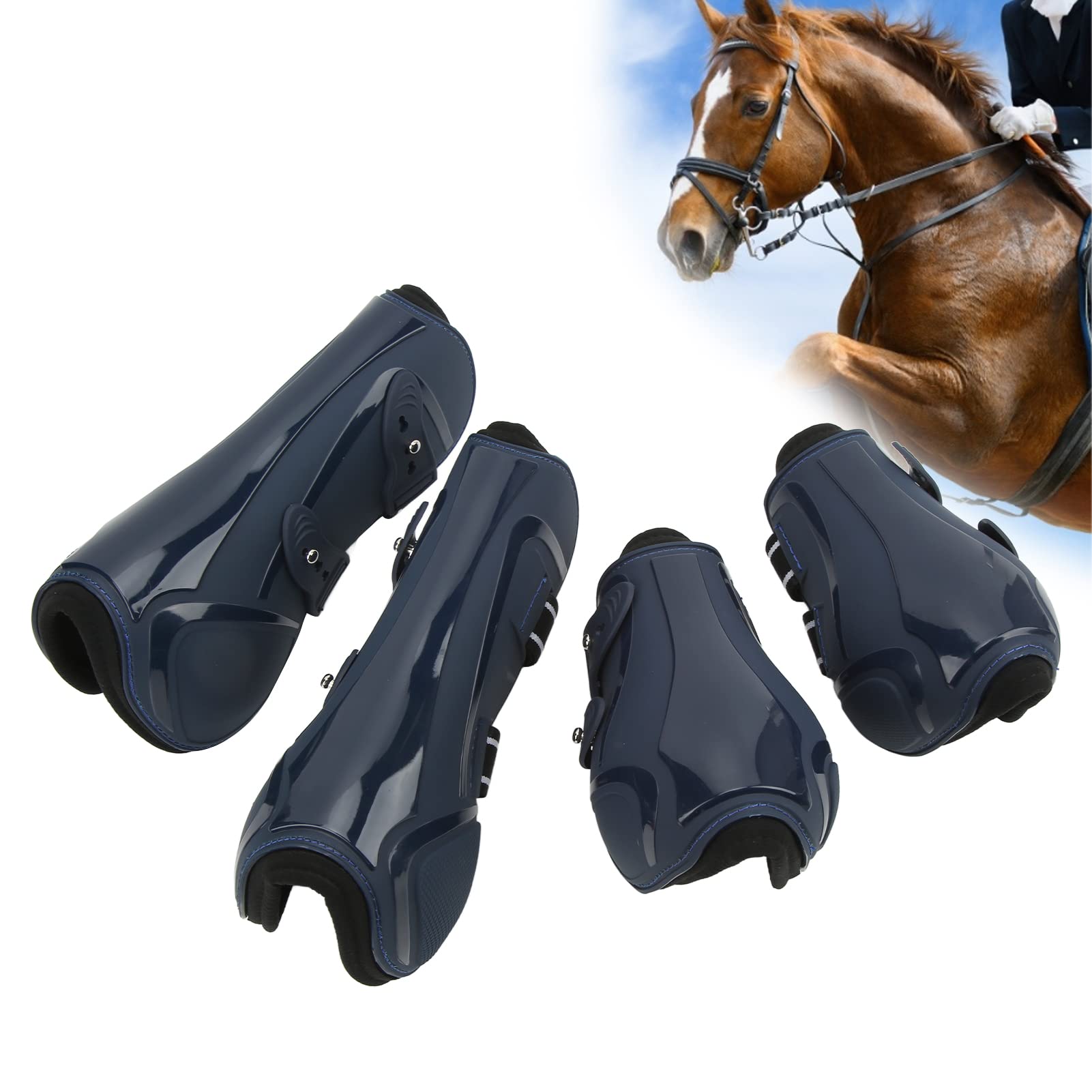 4 Piezas Botas para Patas de Caballo, Botas Protectoras con Absorción de Impacto en Neopreno y PU para Equitación, Protección Tendinosa y de Salto con Forro Suave para Patas