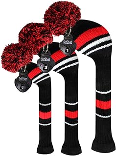 Scott Edward Golf Club Cover with a Pom Pom Set of 3 Fits Well Driver(460cc) Fairway Wood and Hybrid(UT) with Rotating Club Number Tags for Male/Female Golfers