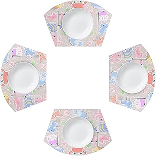 Jogo americano de mesa redonda Frolic Dolpin conjunto de 4, tapetes de mesa resistentes ao calor tapete em forma de cunha, tapete de mesa lavável com spoondrift para mesa de jantar  
