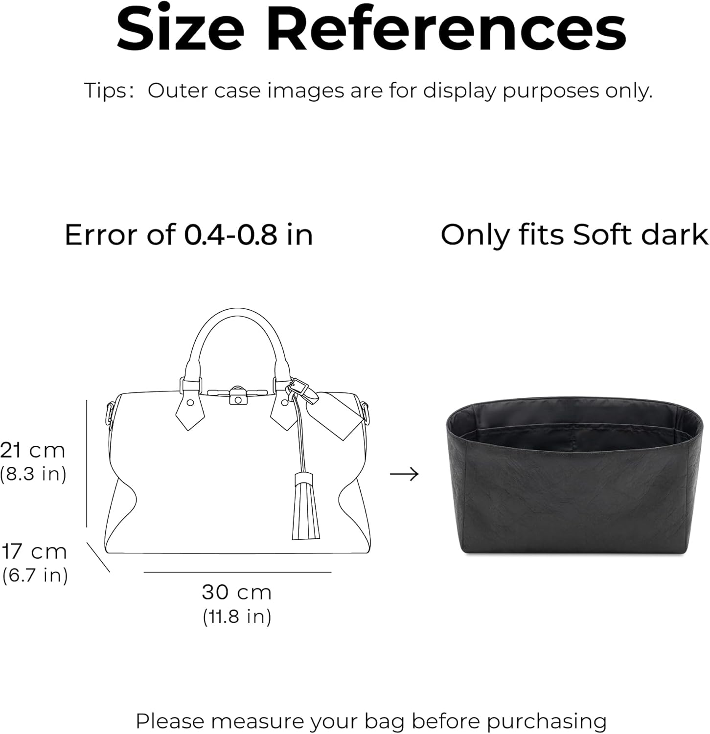 Purse Organizer Insert for LV Soft Speedy Dark Handbag, Custom Fit Inside Premium Matte Black Lightweight WaterResistant Tote Bag Insert with Cup Holder Accessories - Image 2