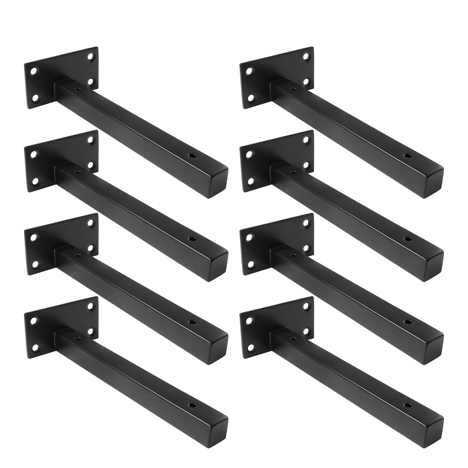 Soportes de estante flotantes de 8 pulgadas resistentes, soportes de estantería cuadrados, soportes de estante flotante de metal, soportes de montaje en pared negros paquete de 8
