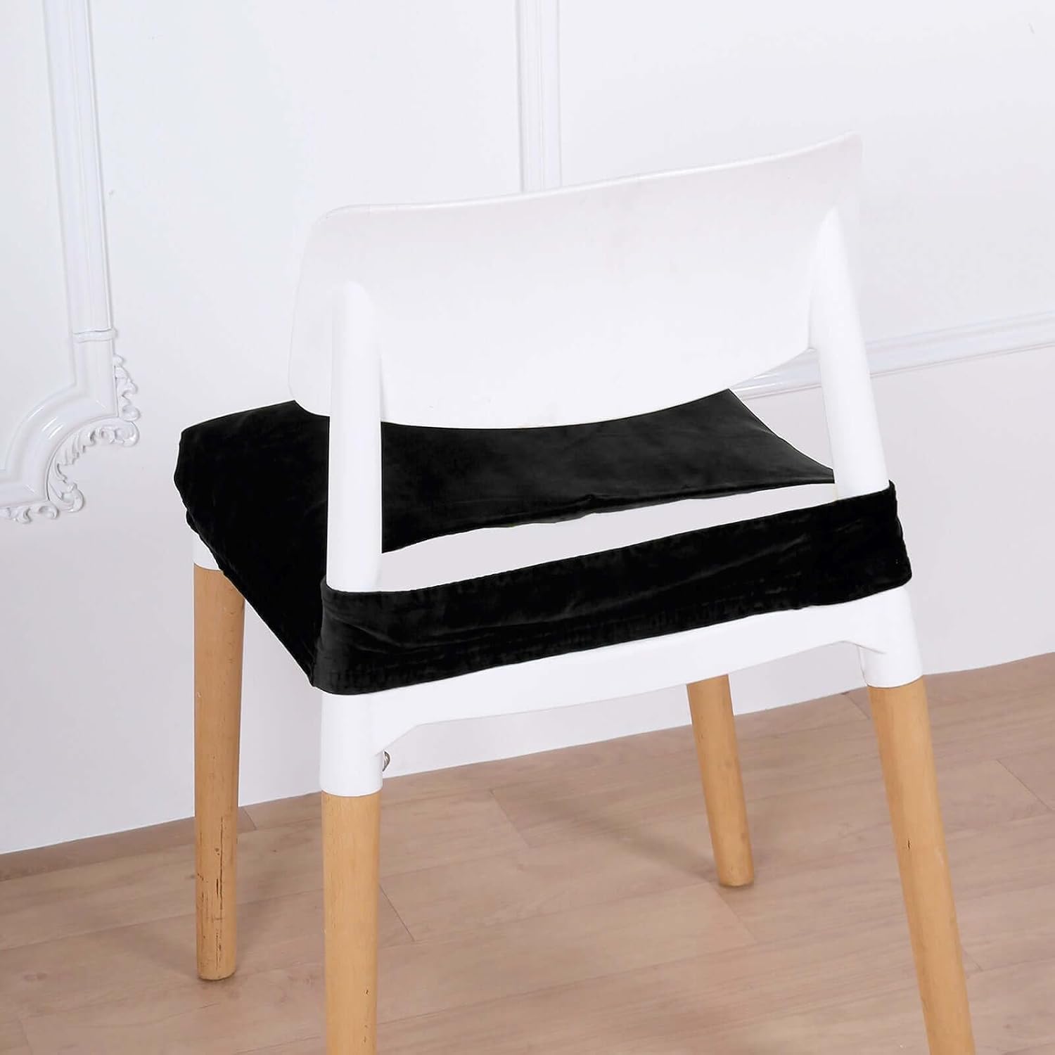 Black Velvet Stretchable Dining Chair Seat Cover with Ties