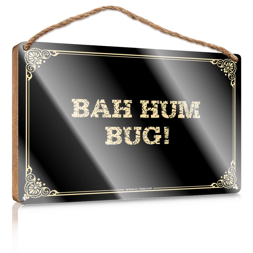 MAHQPZXSF Funny Bathroom Accessories Bah Hum Bug! Wooden Sign Wood Pantry Signs For Kitchen Bathroom Funny Signs(23X35CM)