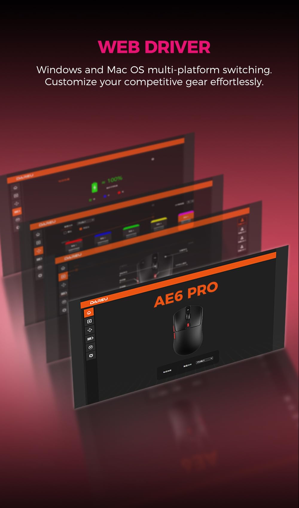 DAREU AE6 Pro Bezprzewodowa mysz do gier, czujnik PAW3950 30K, podwójna częstotliwość odświeżania 8K, 59 g, stacja ładująca z wyświetlaczem, powłoka ekscymerowa, 3 tryby połączenia, programowalna