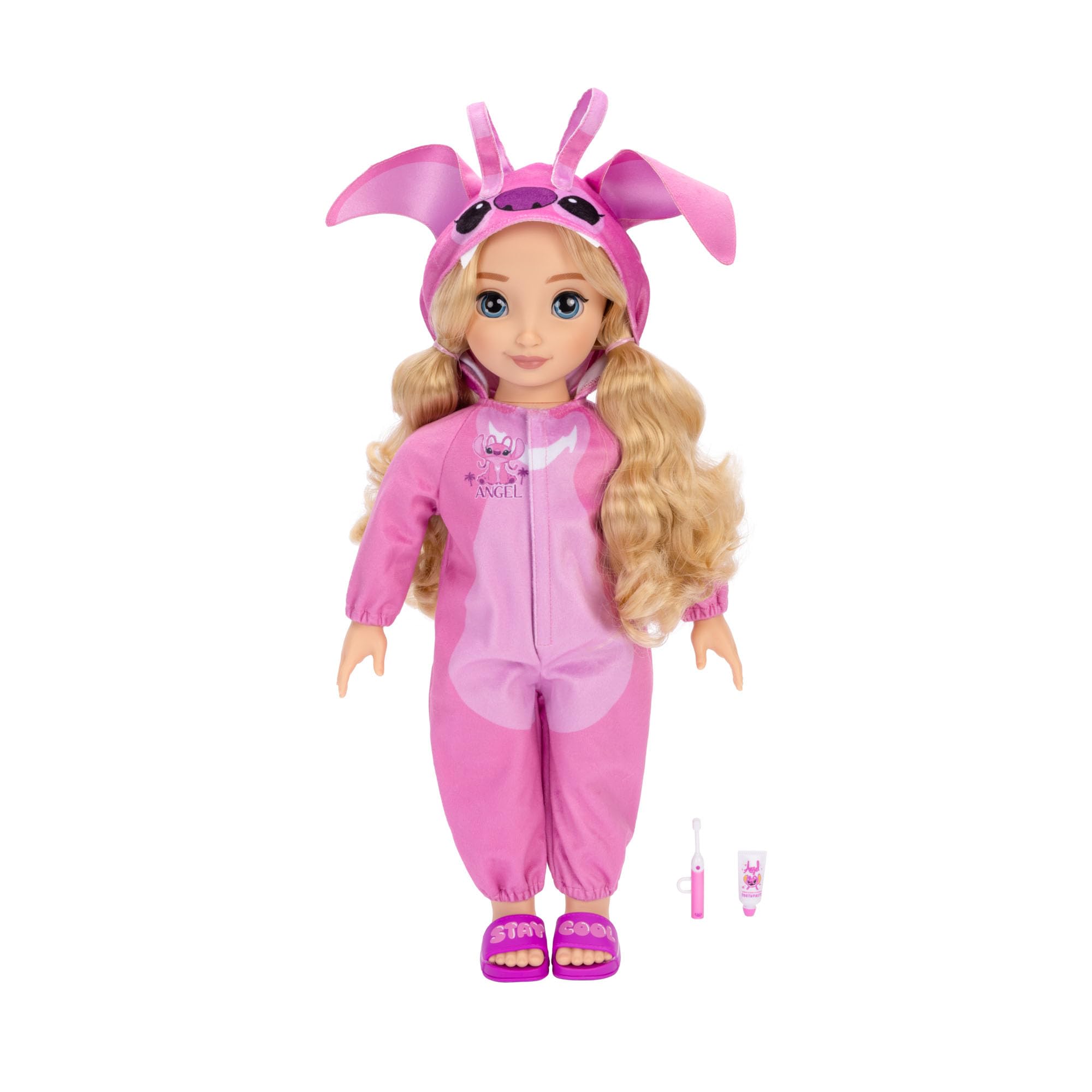 Disney ILY 4EVER Angel 45cm - 18"- Doll with Blonde Hair - Includes Angel Inspired Pink Onesie, Pink Slides and Sleepover Toothbrush for Girls Aged 6+