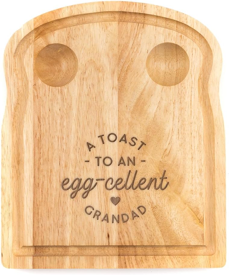 Breakfast Egg Board - "A Toast to an Egg-cellent" Birthday Gifts, Mum, Dad from Son Kids Daughter Baby - Unique Mothers Day Fathers Day Idea - Funny Engraved Pun Design Natural Wood (GRANDAD)
