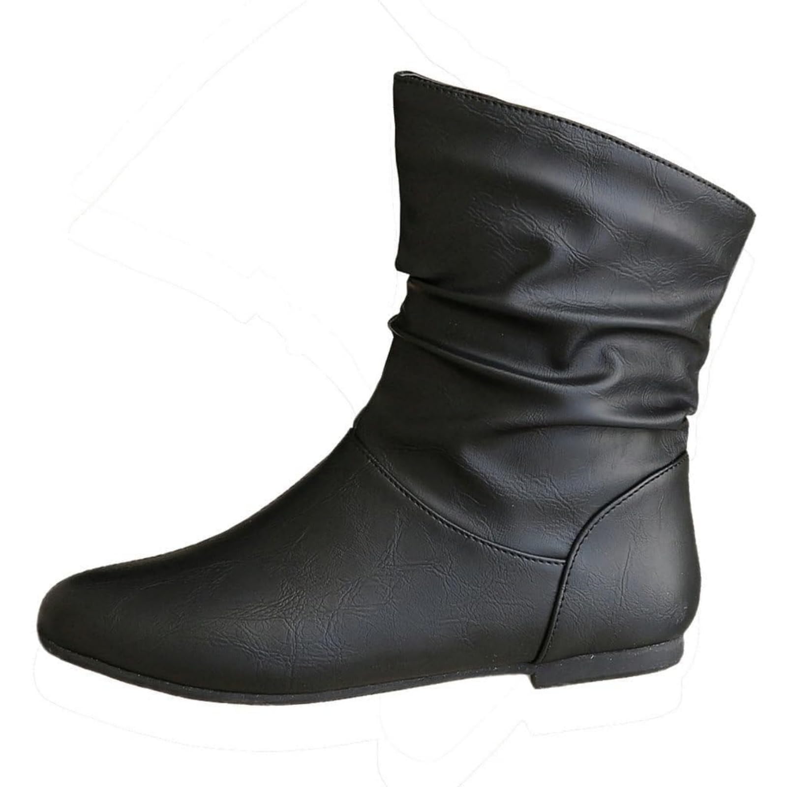 Womens Slouch Ankle Flat Boots Fashion Short Low Heel Booties for Women Comfortable Slouchy Leather Soft Ankle Boots