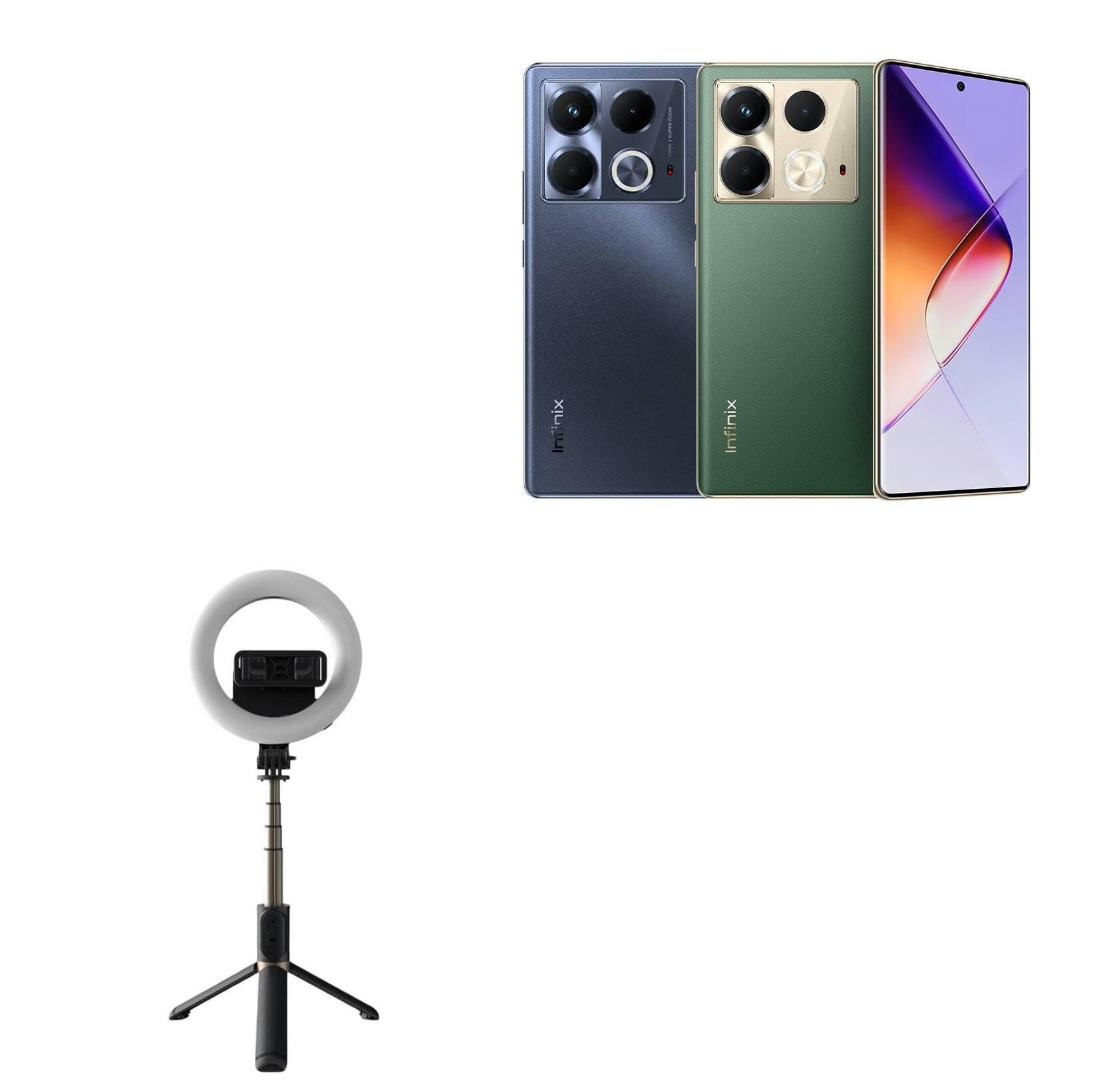 BoxWave Stand and Mount Compatible with Infinix Note 40S - RingLight SelfiePod, Selfie Stick Extendable Arm with Ring Light - Jet Black