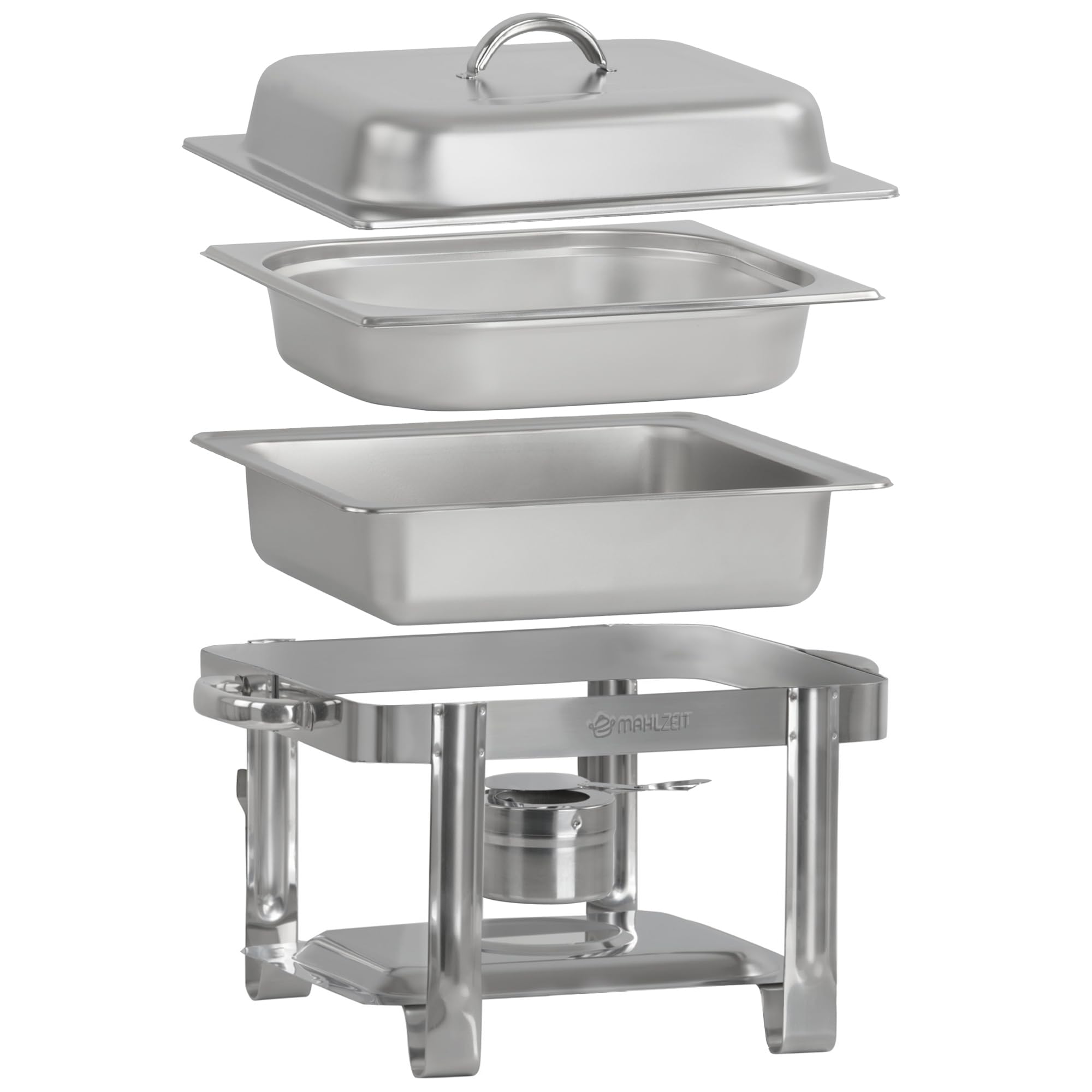 Mahlzeit Edelstahl Chafing Dish 4 Liter | Speisenwärmer mit Deckelhalter, Warmhaltebehälter Essen | Wärmebehälter, Bain Marie Rechaud | Chafing Dishes für Buffet Catering Gastro und Party