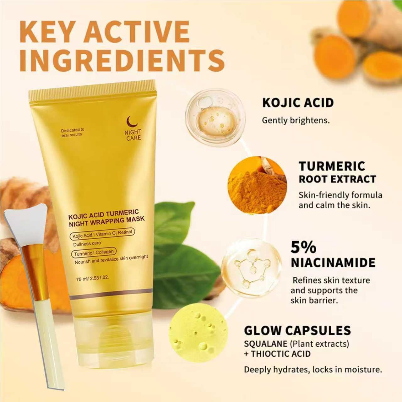 kojic Acid Turmeric Night Wrapping Hydration Mask Brightens & Defends Against Skin, Improves Skin Texture Glowing Skin - Image 5