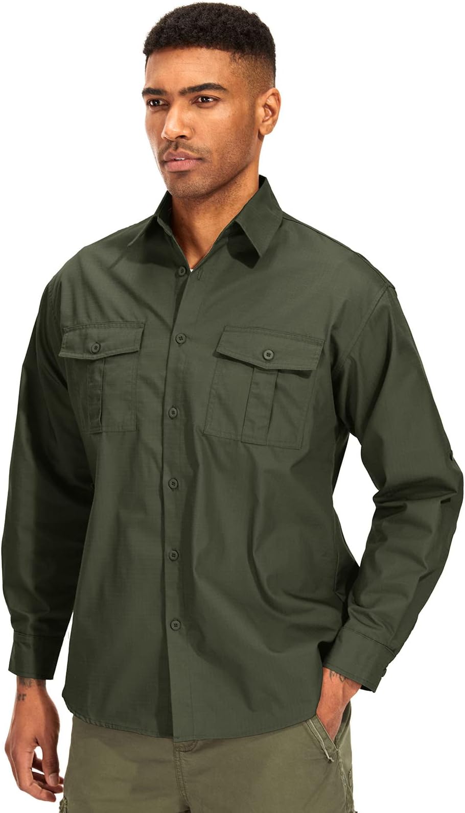 Toomett Mens button down long sleeve work shirts,Ripstop Military Tactical Shirts,Outdoor UPF 50+ Breathable hiking Shirt