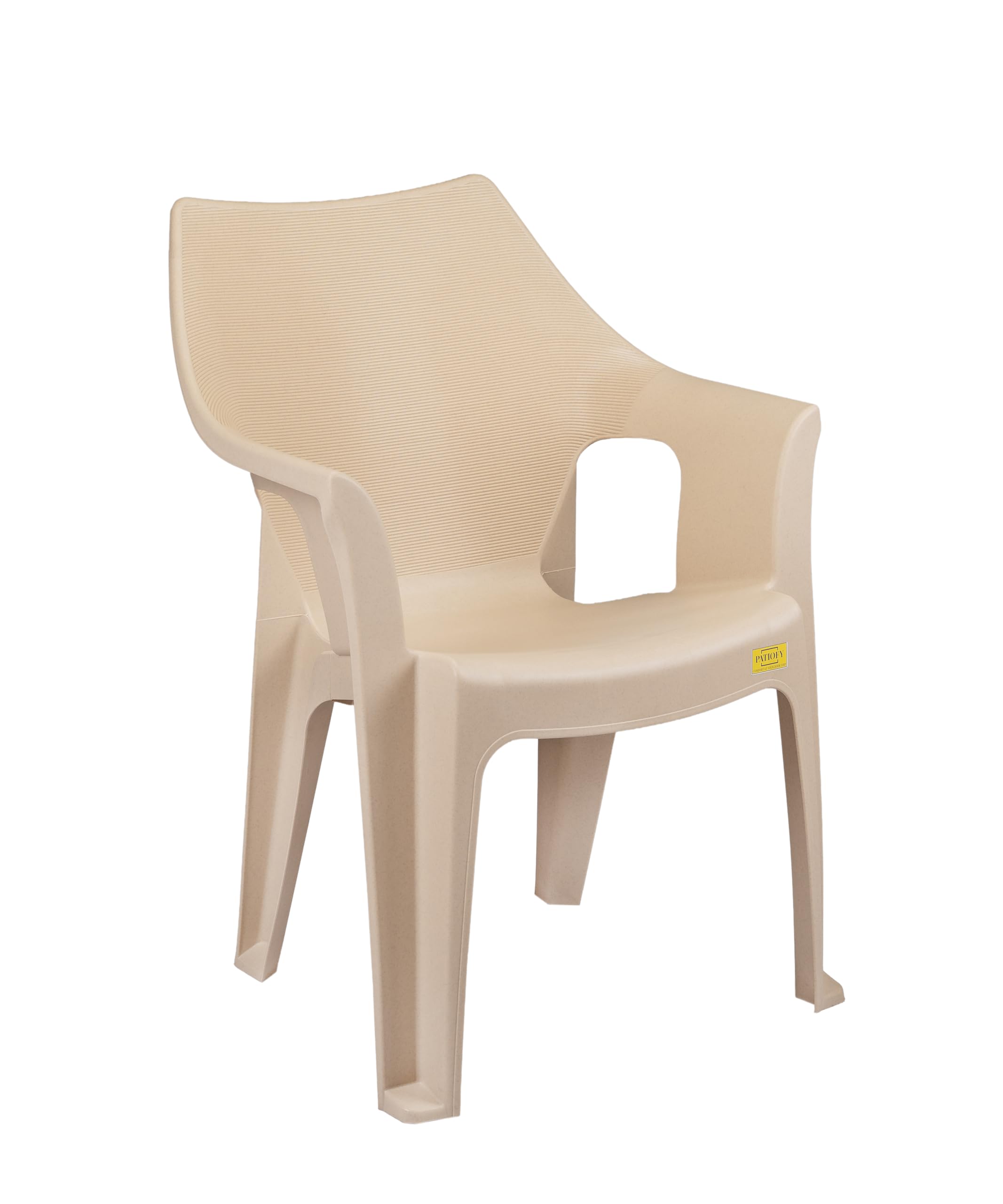 Patiofy Plastic Chair for Home & Outdoor Use | Heavy Duty Comfortable Chair with Strong Legs | Stackable, Easy to Clean | Suitable for Living Room, Balcony, Patio Pack of 4 (Oxford Cream) 3