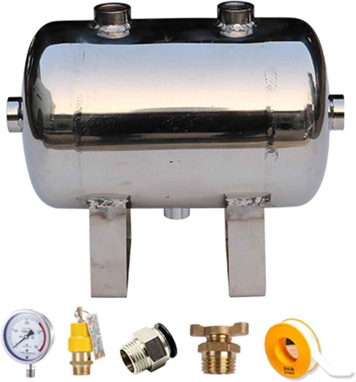 Portable Pressurized Water Tank, 15L/4Gal Stainless Steel Air Storage Bladder, Horizontal Pressure Tank Kit for High Pressure Reservoir, Ideal for Camping and Outdoor Use