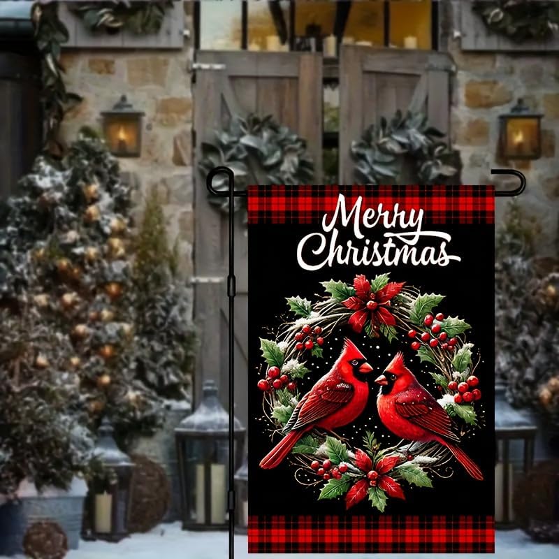 Christmas Garden Flag 12x18 Inch Double Sided Holiday Outdoor Flag with Red Bird and Holly Design for Lawn Patio Yard Winter Farmhouse Decoration - Image 9